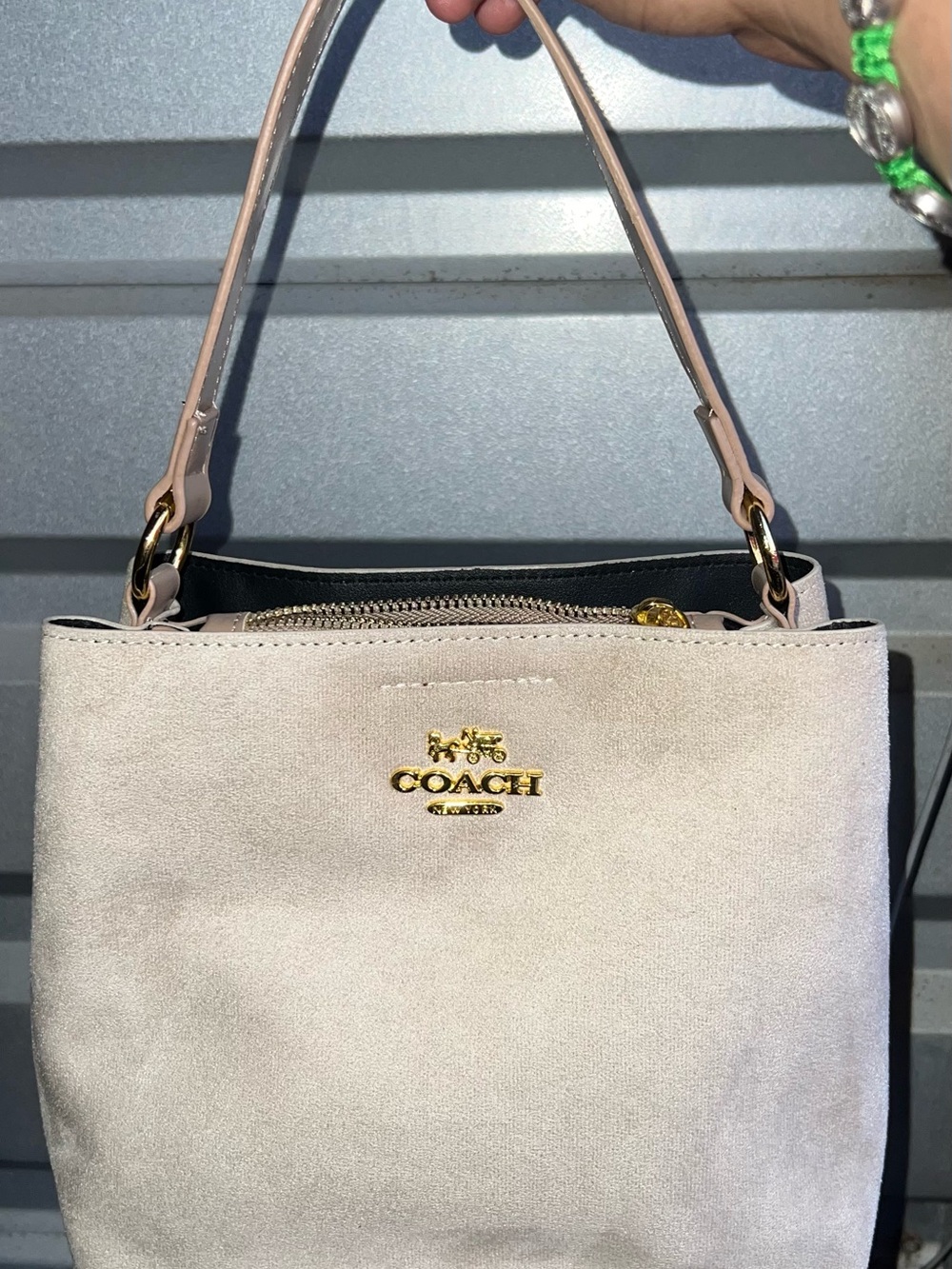 Coach Blush Pink Suede Shoulder Bag with Gold Logo